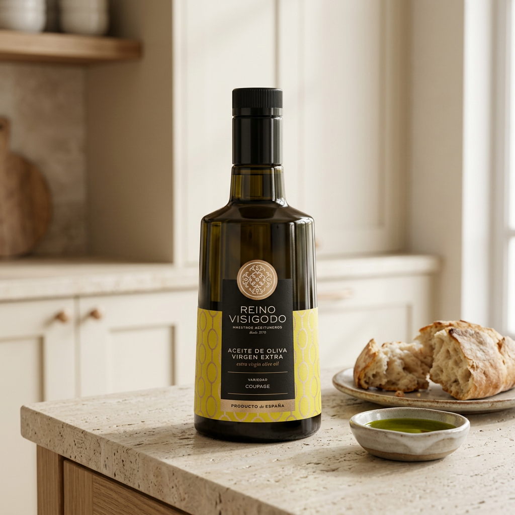 Coupage en una cocina mediterránea con pan y aceite