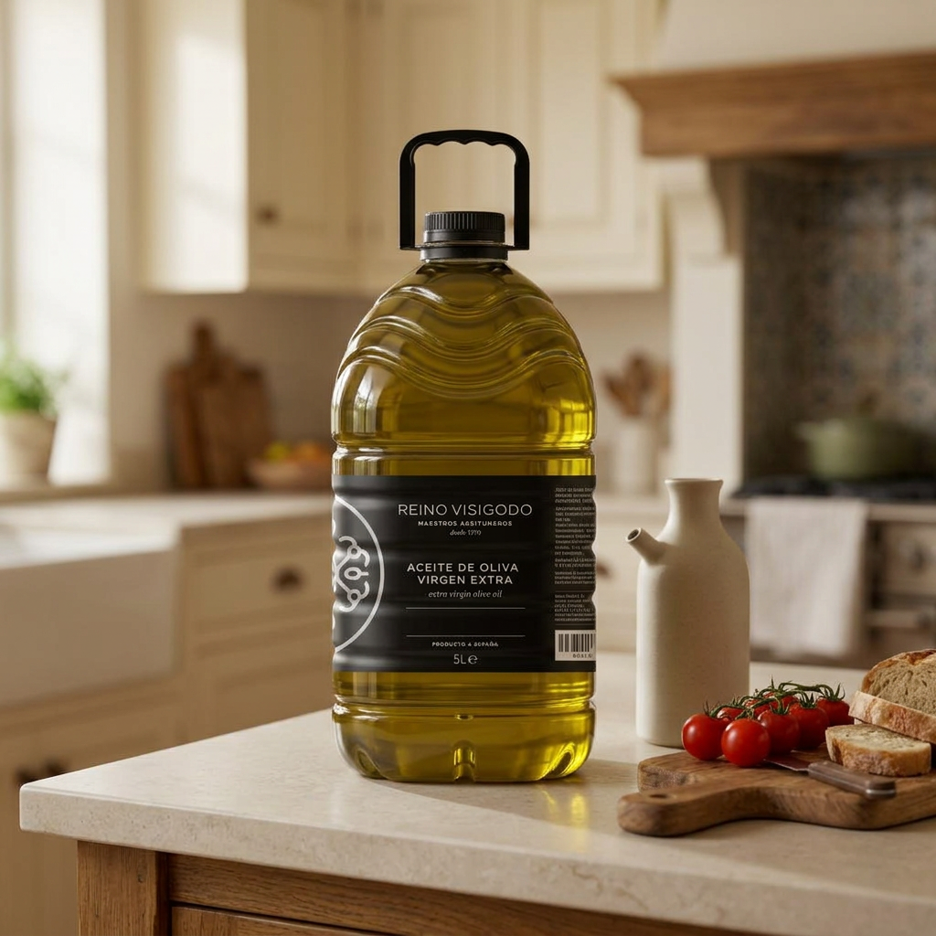 Garrafa de aceite Reino Visigodo de 5 litros en una cocina luminosa